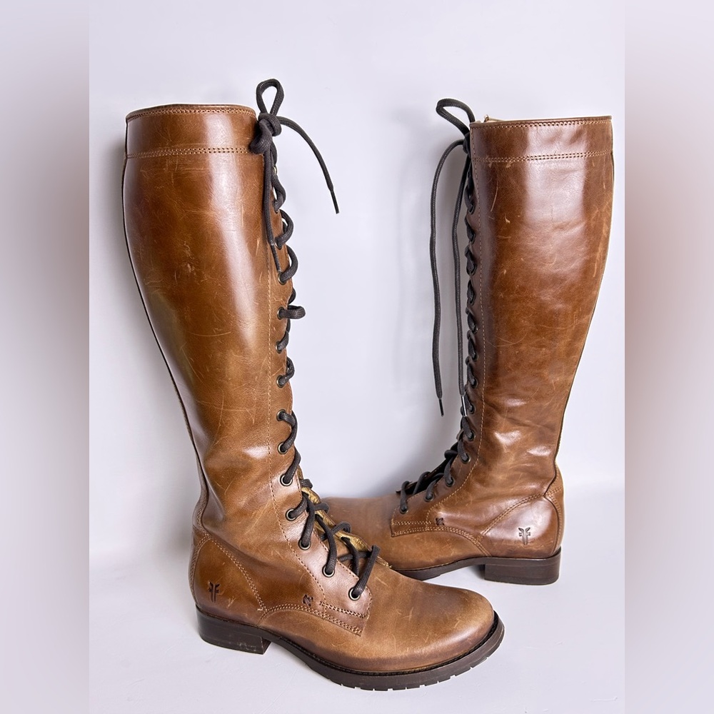 Frye Melissa Tall Lace Brown Leather Hunger Games Boots Women’s Size 6 - Picture 3 of 16